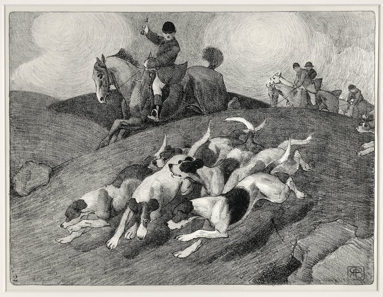 Jaktscen (litho) av Robert Polhill Bevan