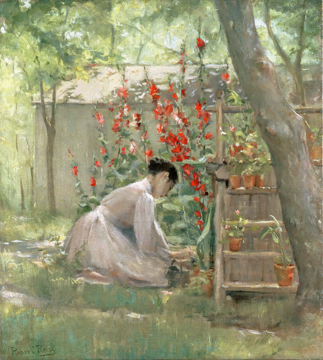 Tending the Garden (olja på duk) av Robert Reid