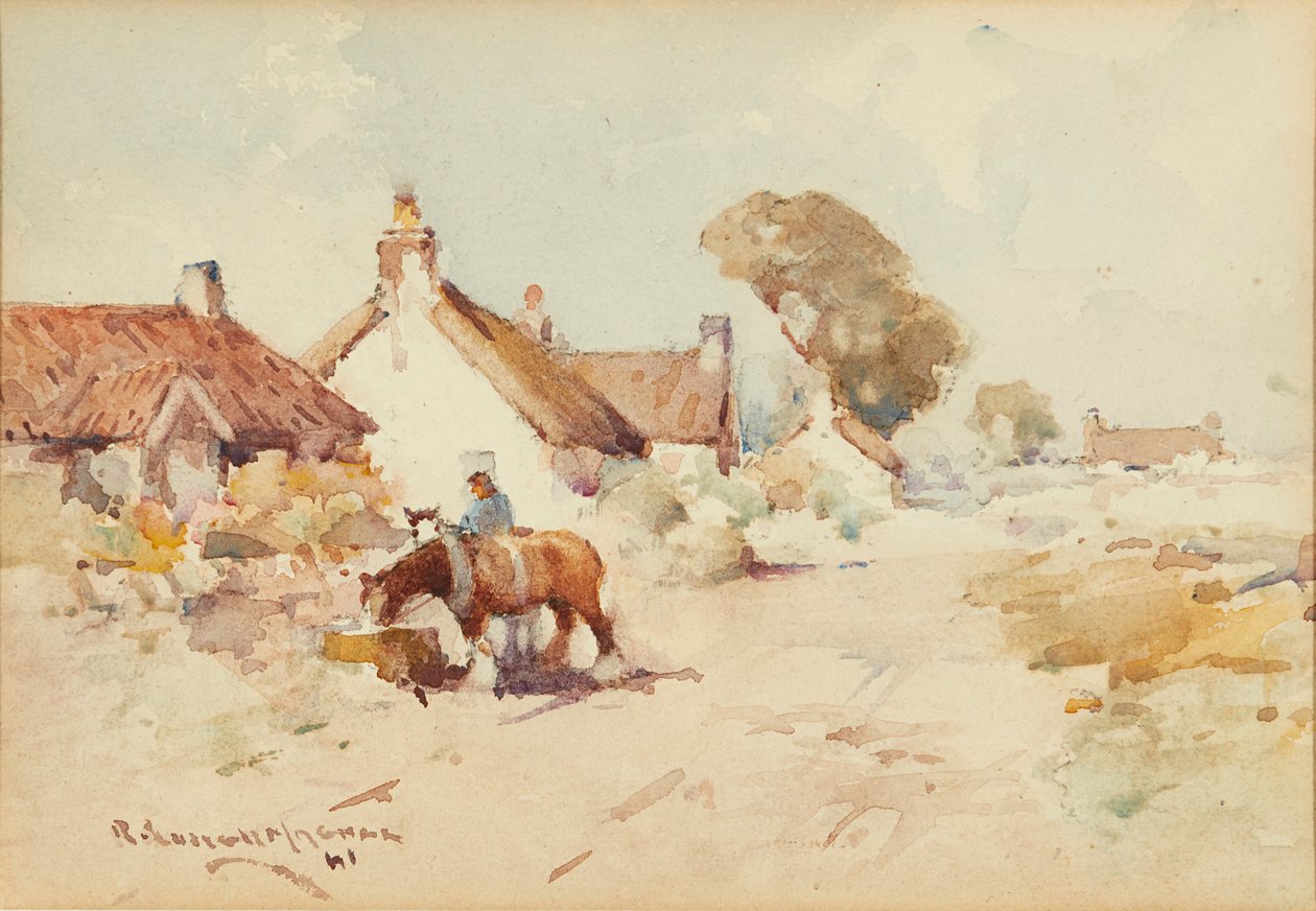 Häst och vagn (akvarell) av Robert Russell MacNee