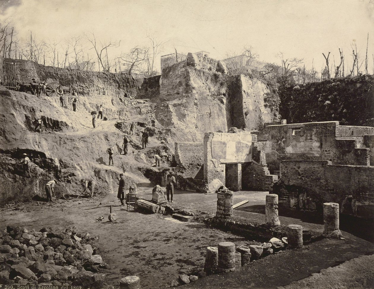 Den arkeologiska utgrävningsplatsen i Herculaneum, 1869 av Roberto Rive