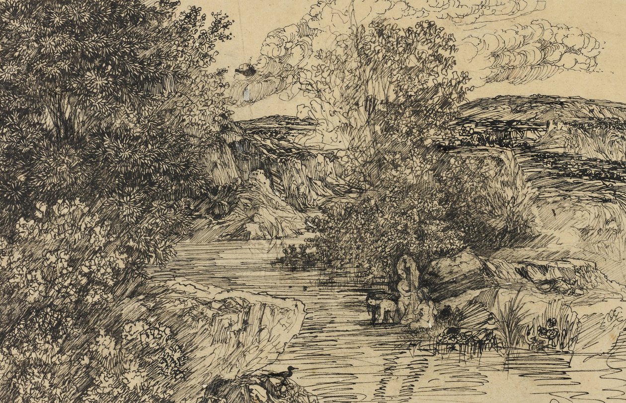Badande i en bäck av Rodolphe Bresdin