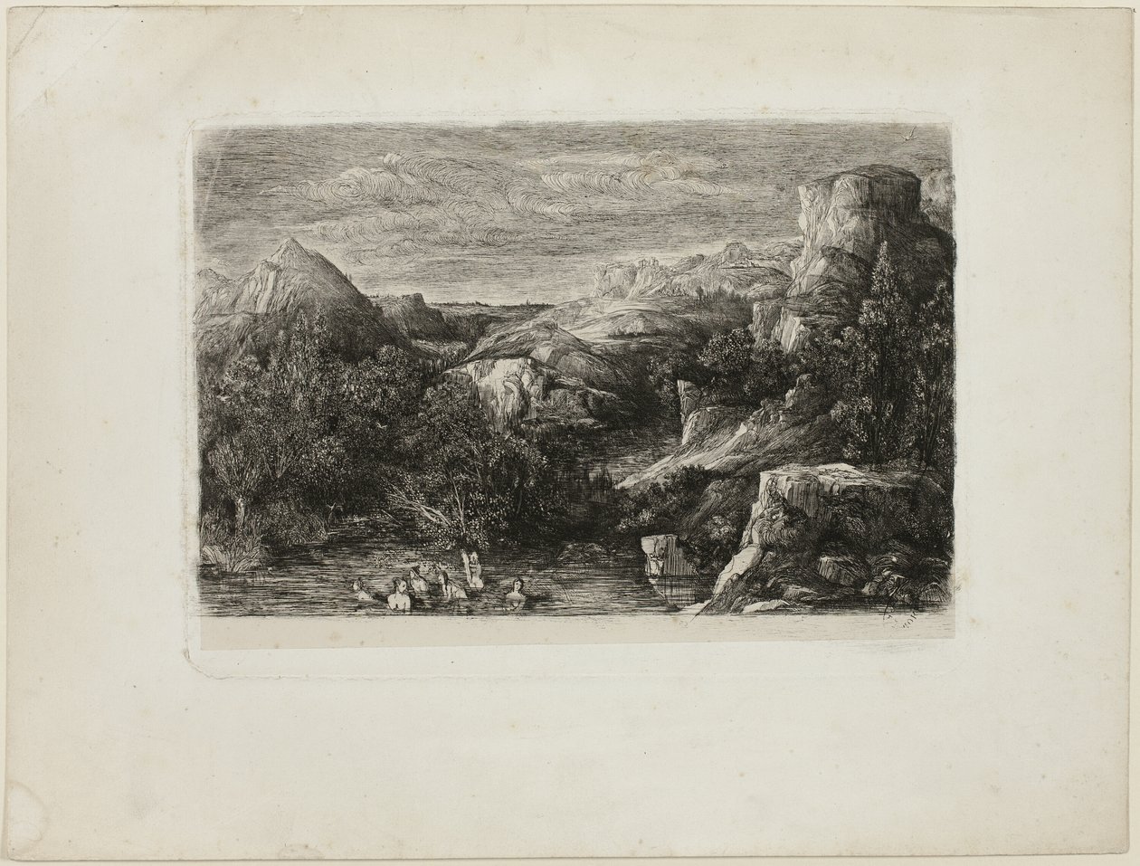 Badande i en bergspool av Rodolphe Bresdin