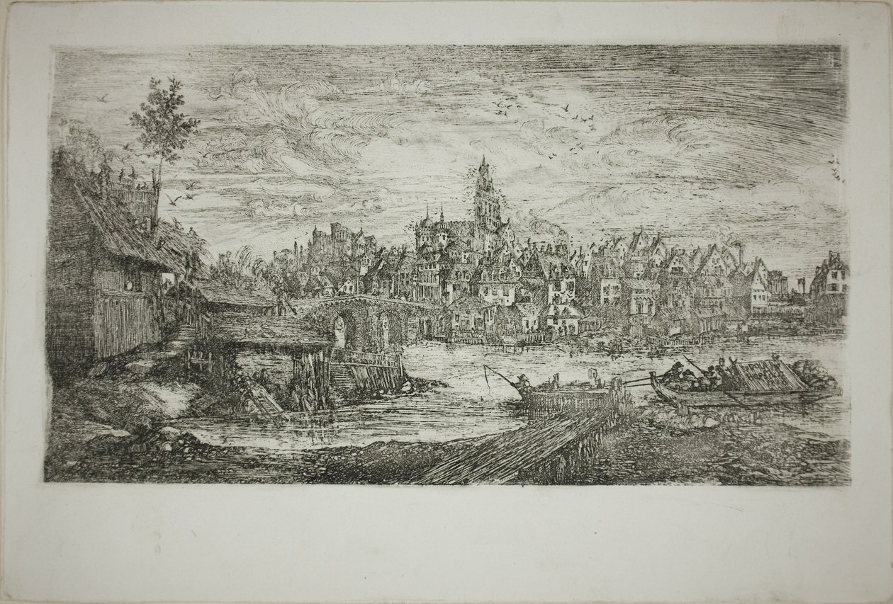 Stad med stenbron av Rodolphe Bresdin