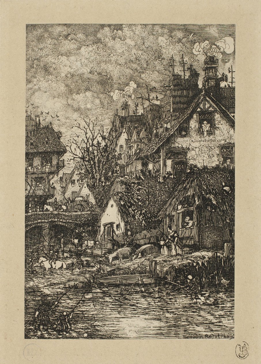 Entering a Village, från Revue Fantaisiste av Rodolphe Bresdin
