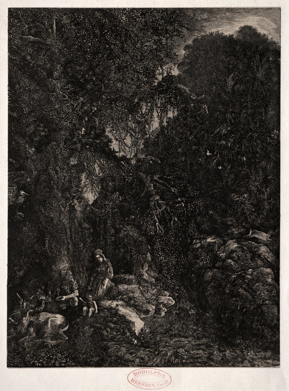 Helig familj med rådjur, 1871. av Rodolphe Bresdin