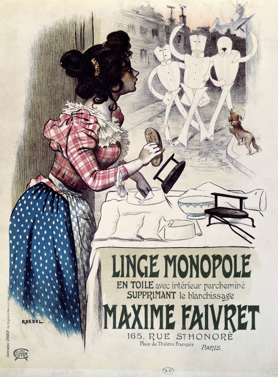 Affisch för reklam för "Linge Monopole", en produkt mot blekning, ca 1895 av Roedel