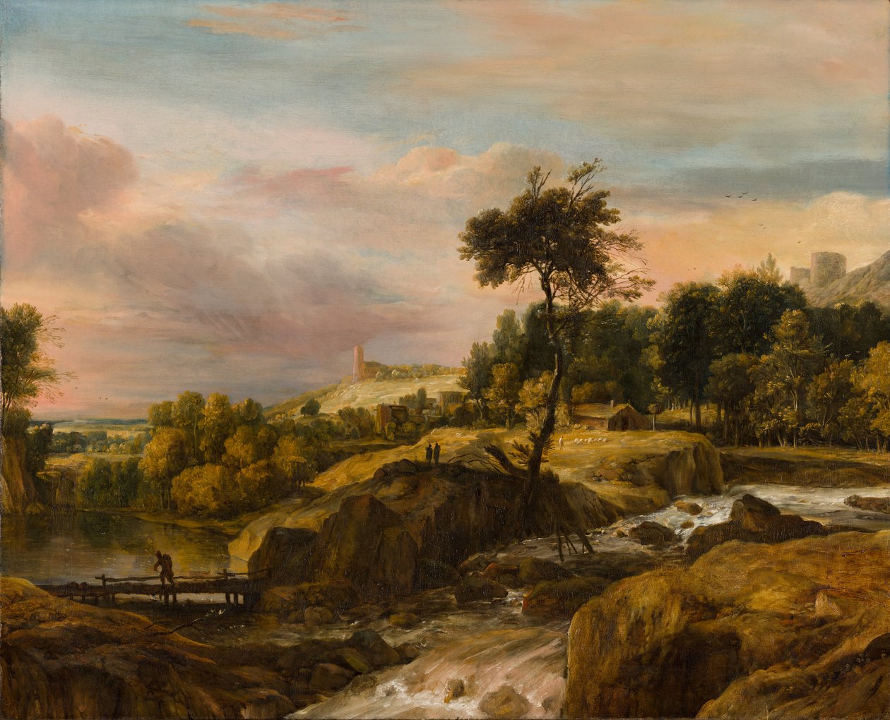 Berglandschap met waterval av Roelandt Roghman