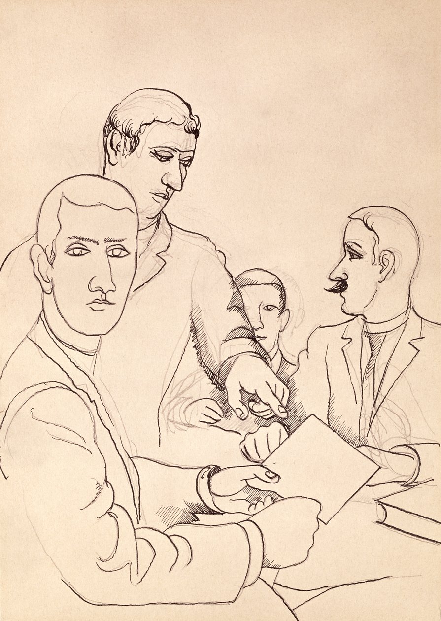 Vänner, teckning (penna, bläck och pastell på papper) av Roger de La Fresnaye