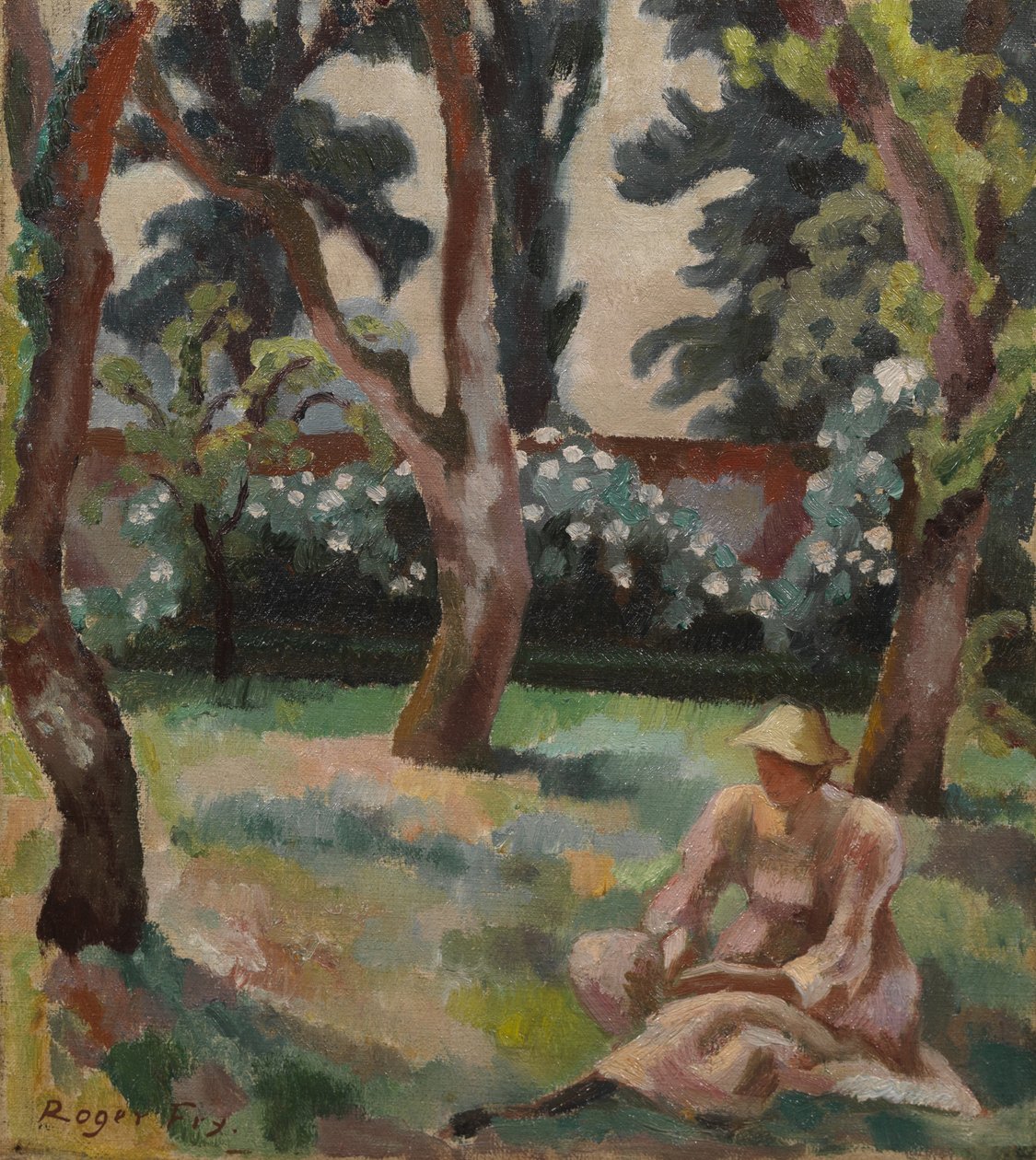 Fruktträdgård, kvinna som sitter i en trädgård av Roger Eliot Fry
