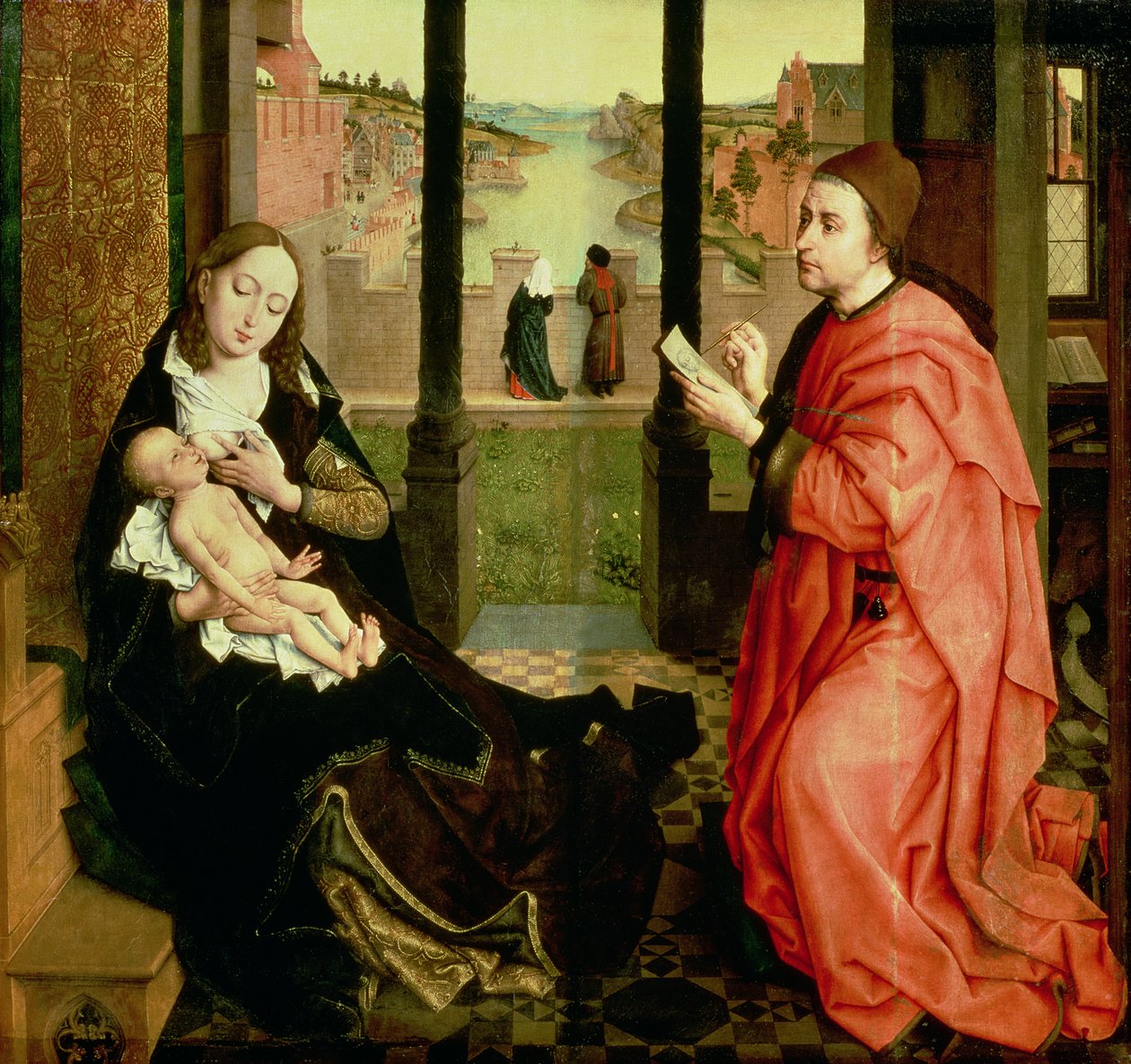 St Luke ritar ett porträtt av jungfrun av Rogier van der Weyden