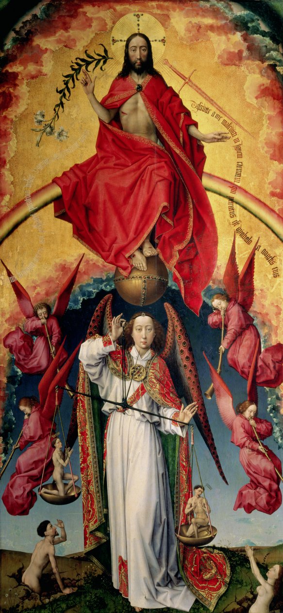 St. Michael som väger själarna, från den sista domen, c.1445-50 (se 20546) av Rogier van der Weyden