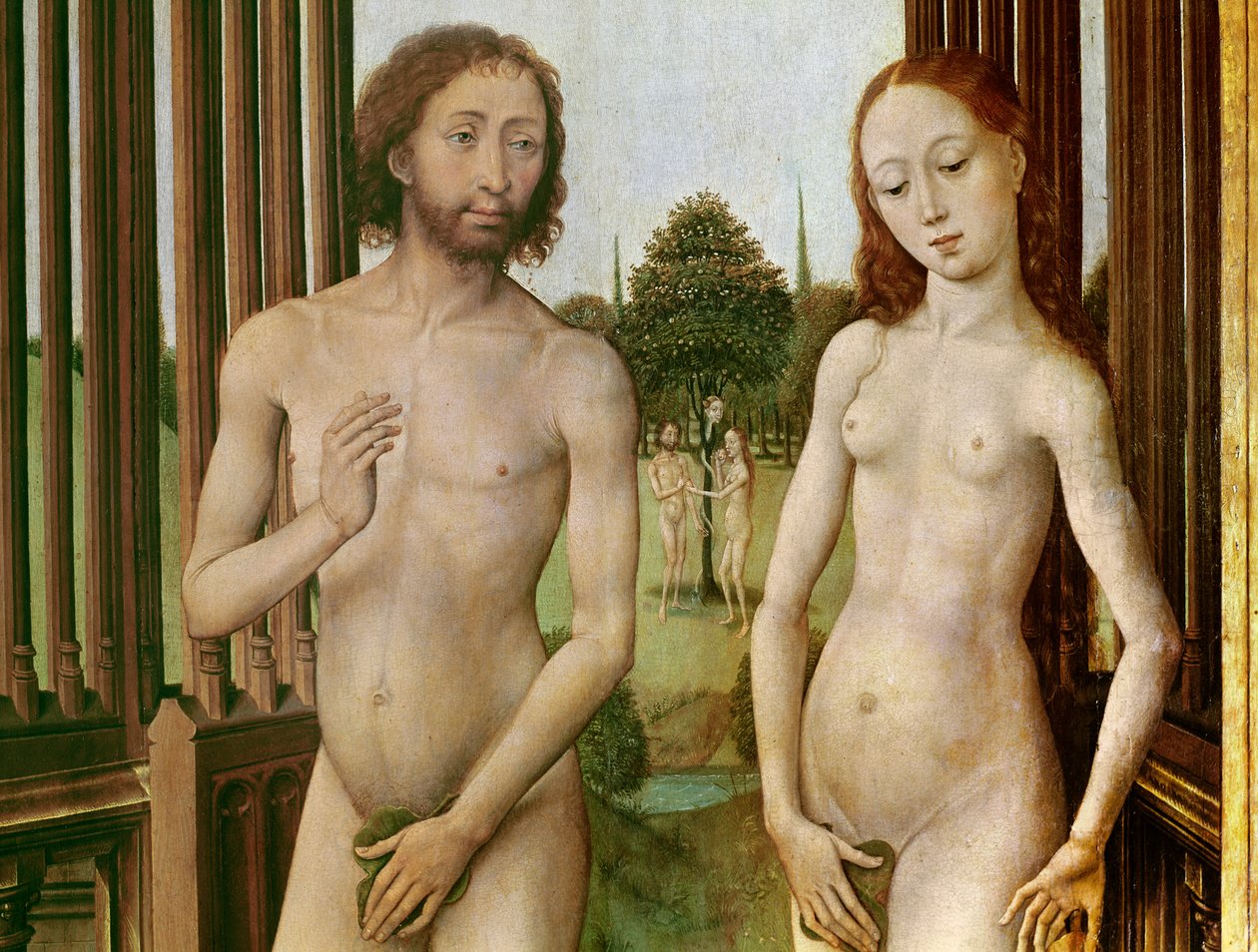 Triptych of the Redemption, vänster panel: Adam och Eva jagade ut ur paradiset, 1455-59 (olja på trä) av Rogier van der Weyden