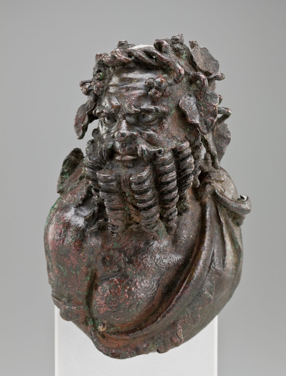 Dekorativ byst av Silenus (brons med silver- och kopparinlägg) av Roman
