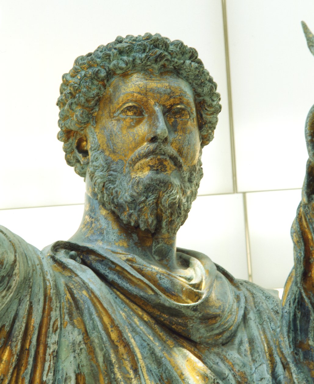 Detalj från ryttarstatyn av Marcus Aurelius (brons) av Roman