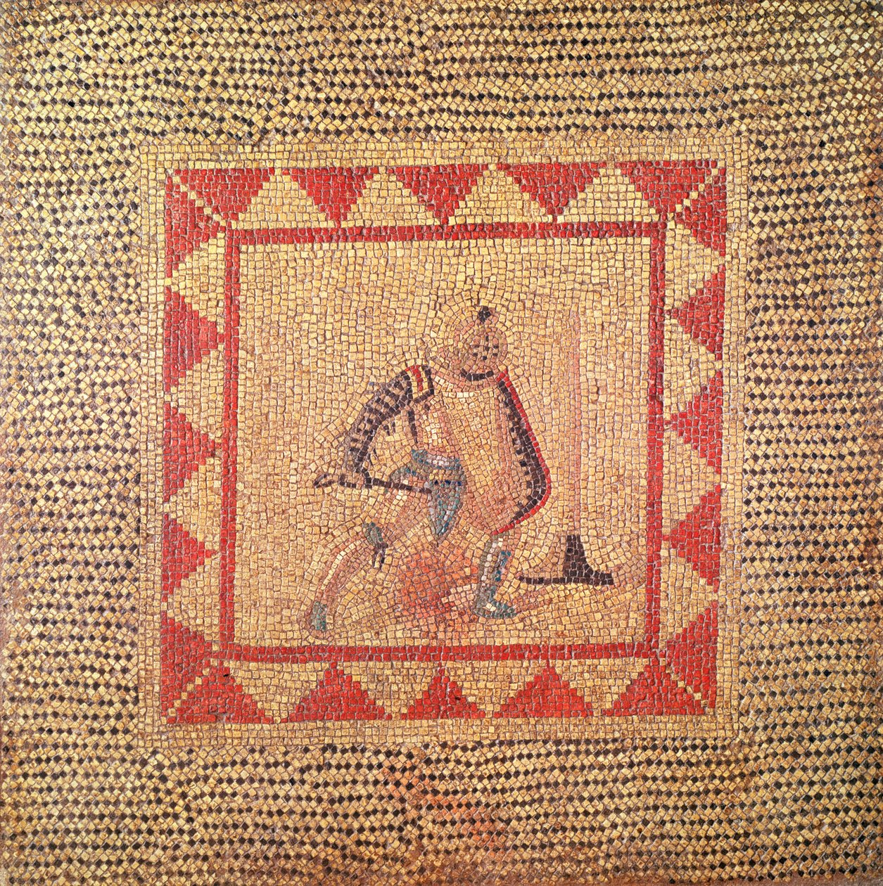 Golv föreställande en gladiator, från Flace (mosaik) av Roman