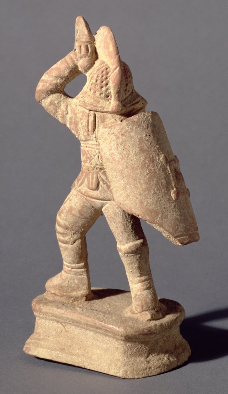 Gladiator som bär Samnite rustning, 1:a eller 2:a århundradet e.Kr. (lera) av Roman