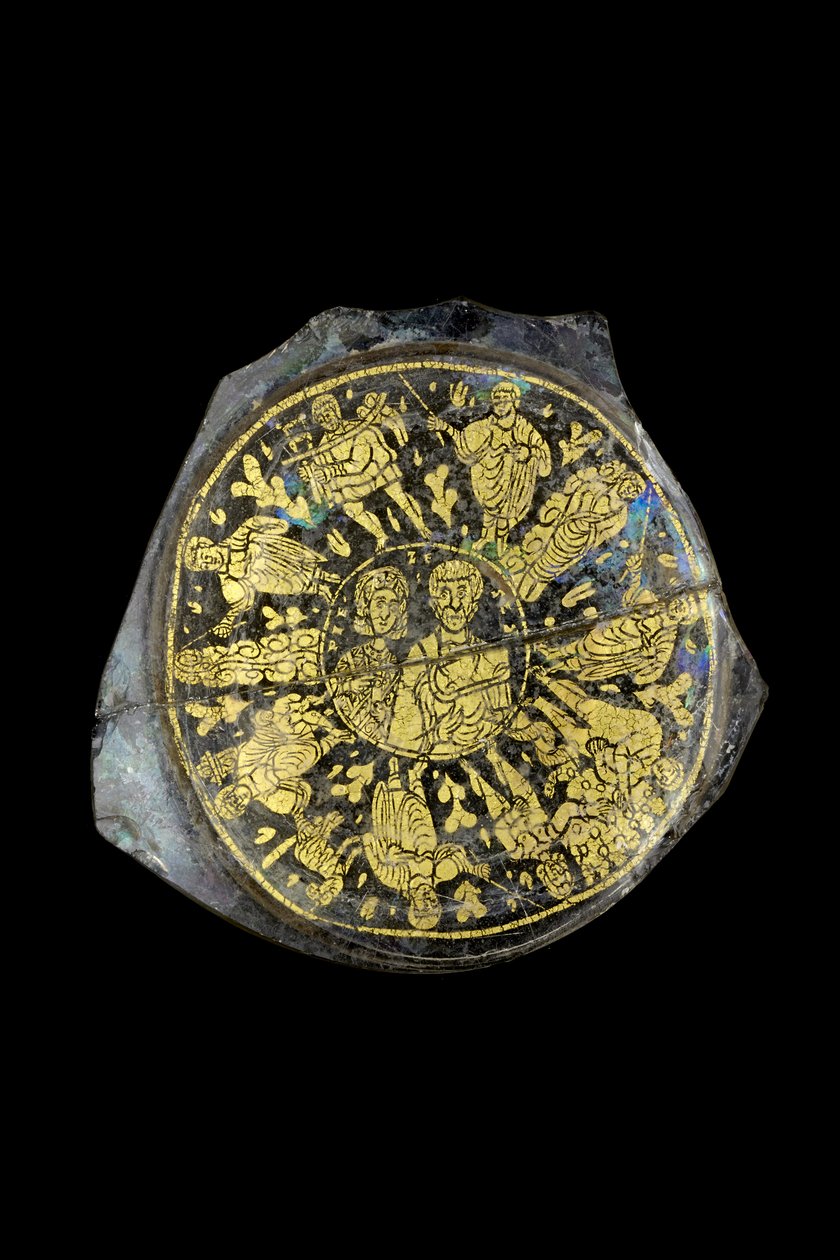 Skålfragment av guld, 400-talet (glas) av Roman