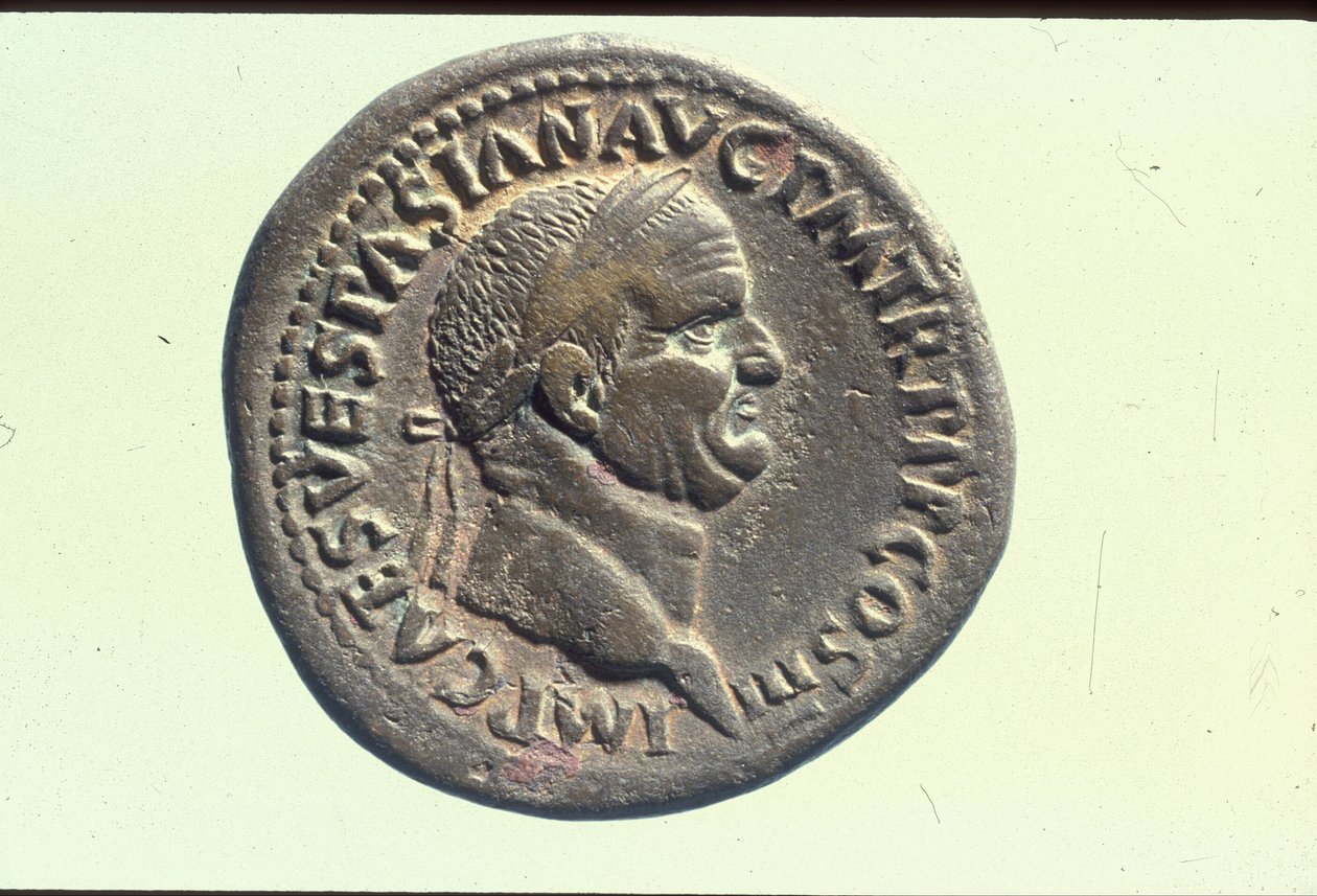 Imperialistiskt mynt föreställande kejsar Vespasianus (brons) (se 398242 för baksidan) av Roman
