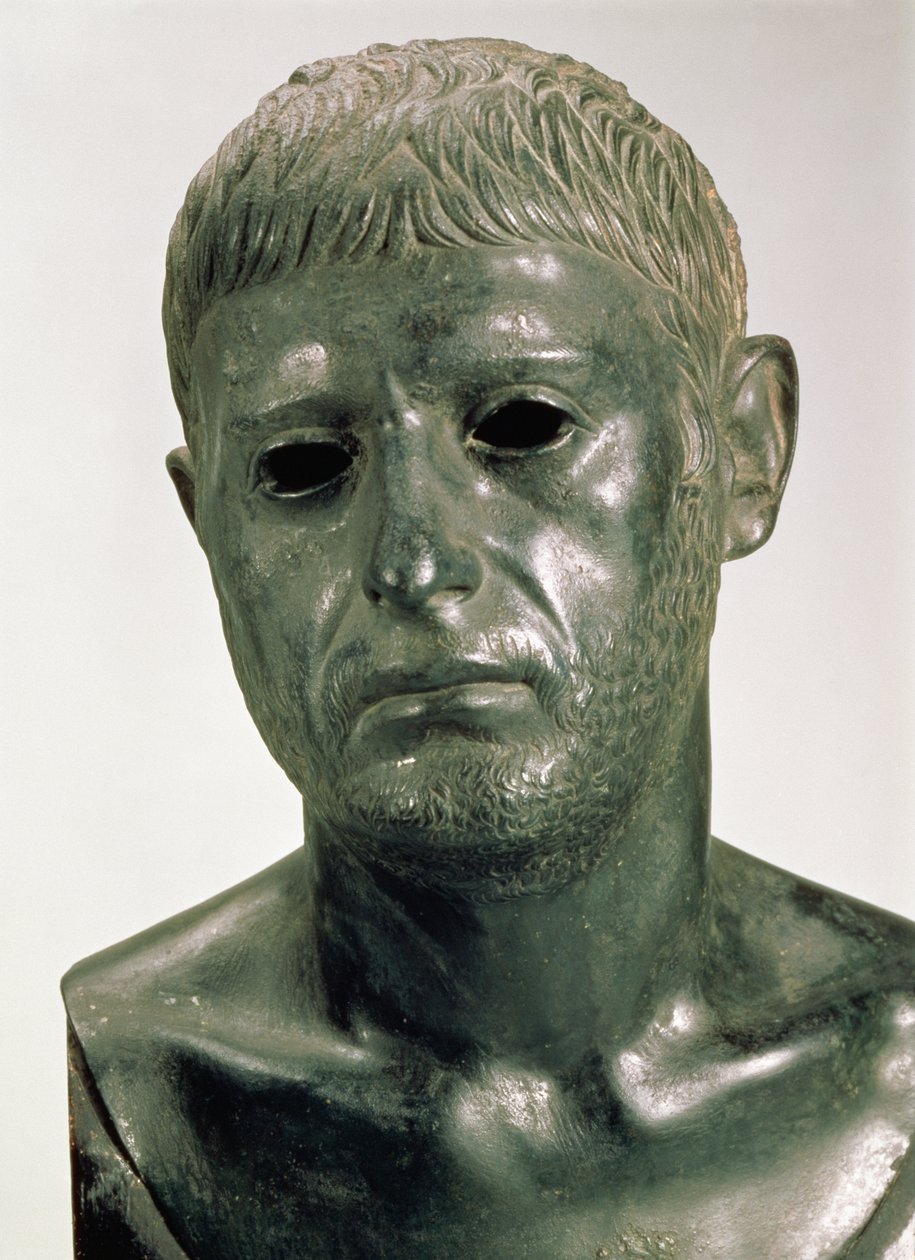 Porträtt av en okänd romersk krigare, 30 e.Kr. (brons) av Roman