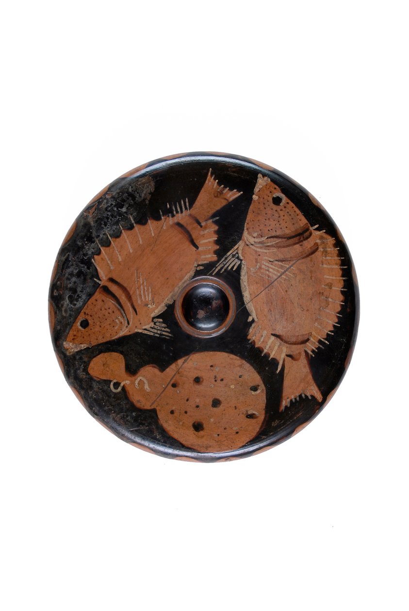 Rödfigurig tallrik dekorerad med fisk (terrakotta) av Roman