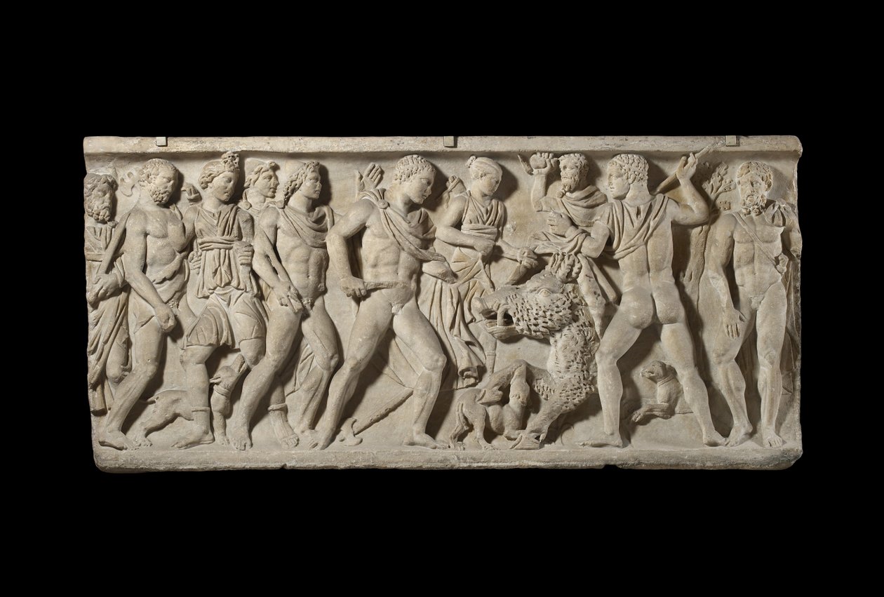 Relief på sarkofag (marmor) av Roman