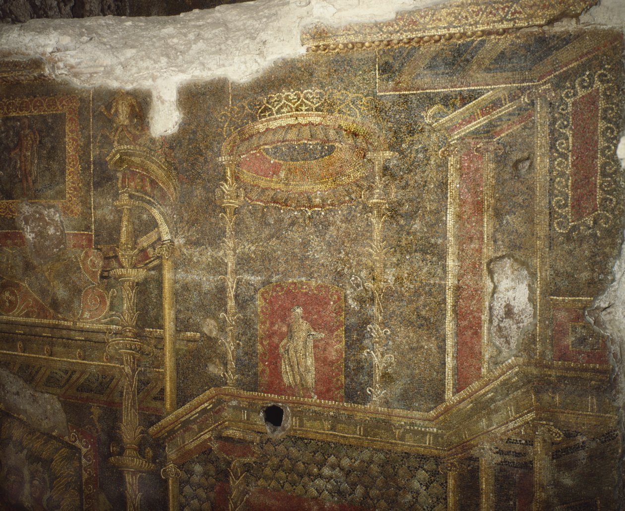 Rester av en gammal byggnad nedanför Cuirassiers baracker vid Quirinale, Rom (mosaik) av Roman