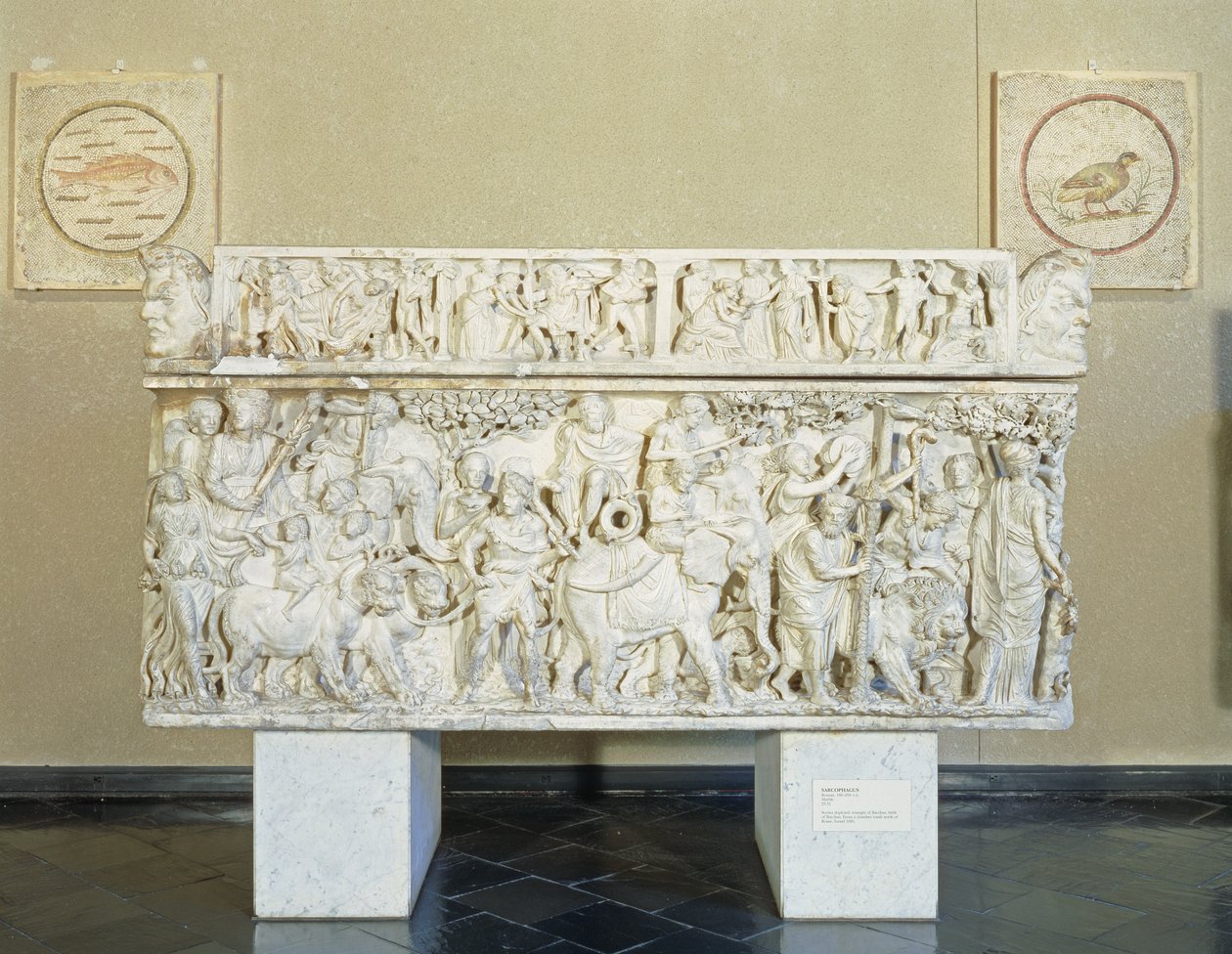Sarkofag som skildrar Dionysos triumf, ca 190 e.Kr. (marmor) av Roman