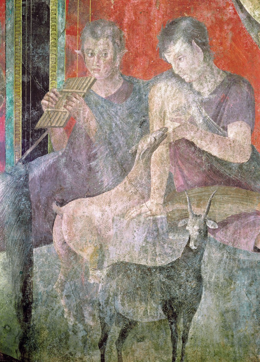 Satyr som spelar pannpipan och nymf som ammar en get, 60-50 f.Kr. (se även 57187 och 57185) av Roman