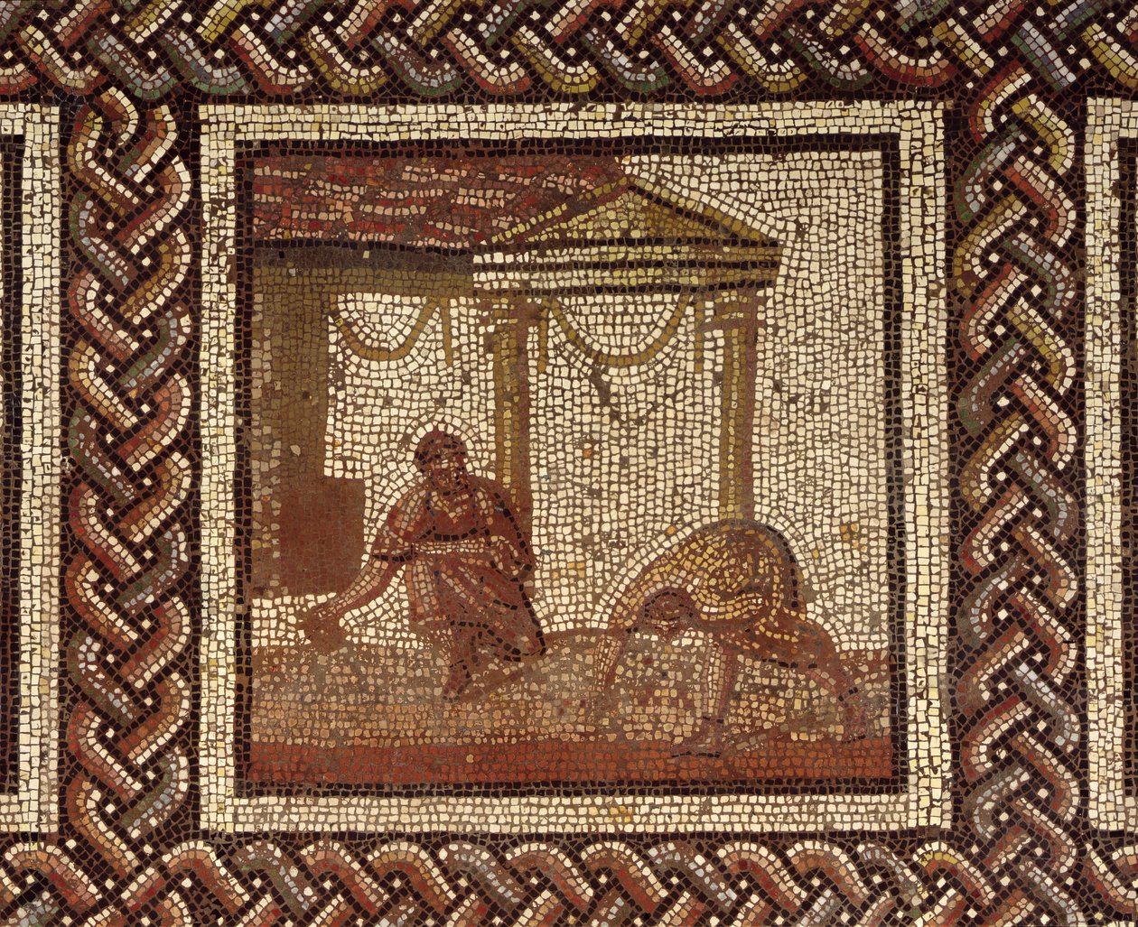 Såning av bönor, från Saint-Roman-en-Gal (mosaik) av Roman