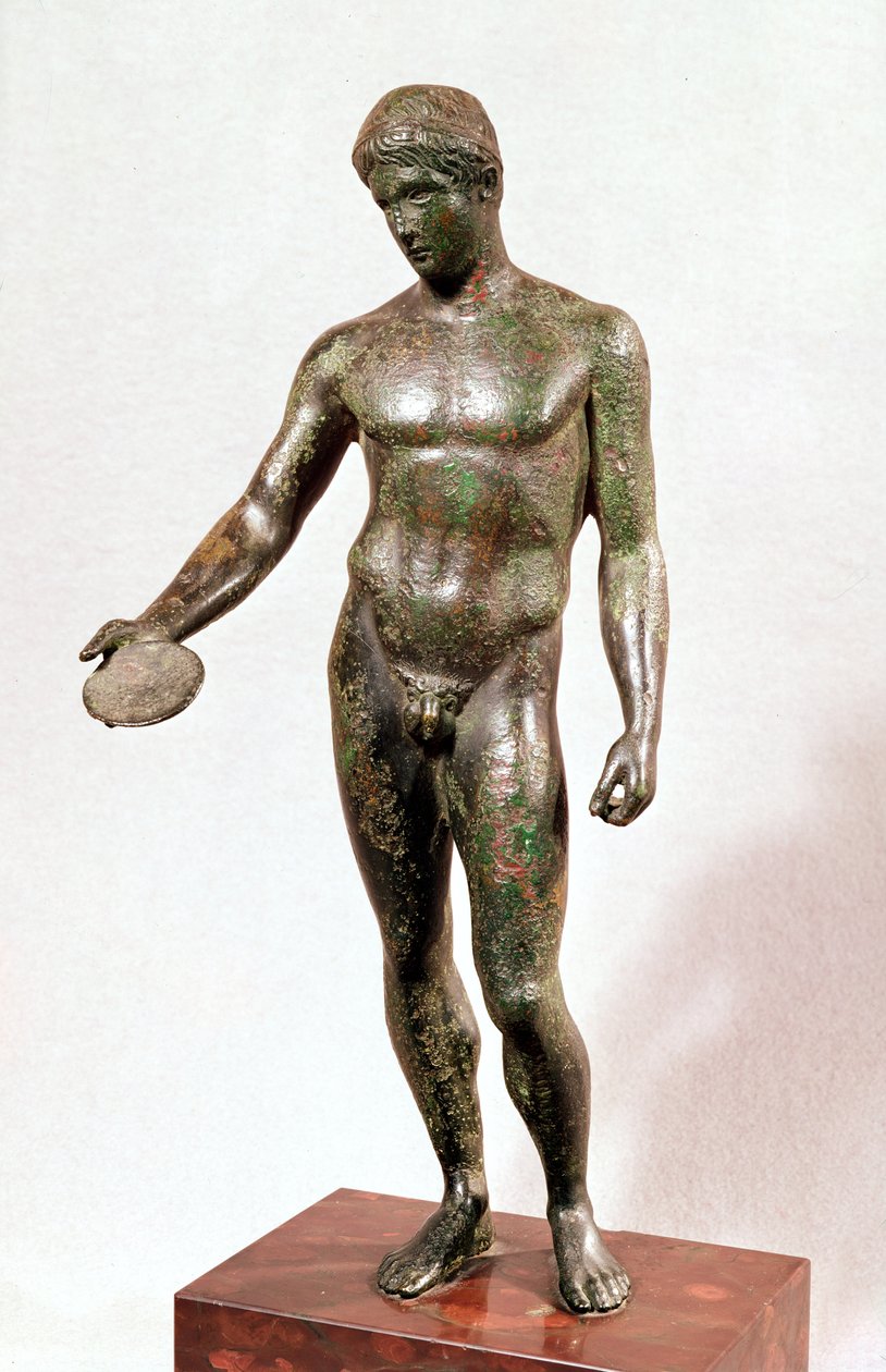 Staty av en ephebe som dricker en dryck (brons) av Roman