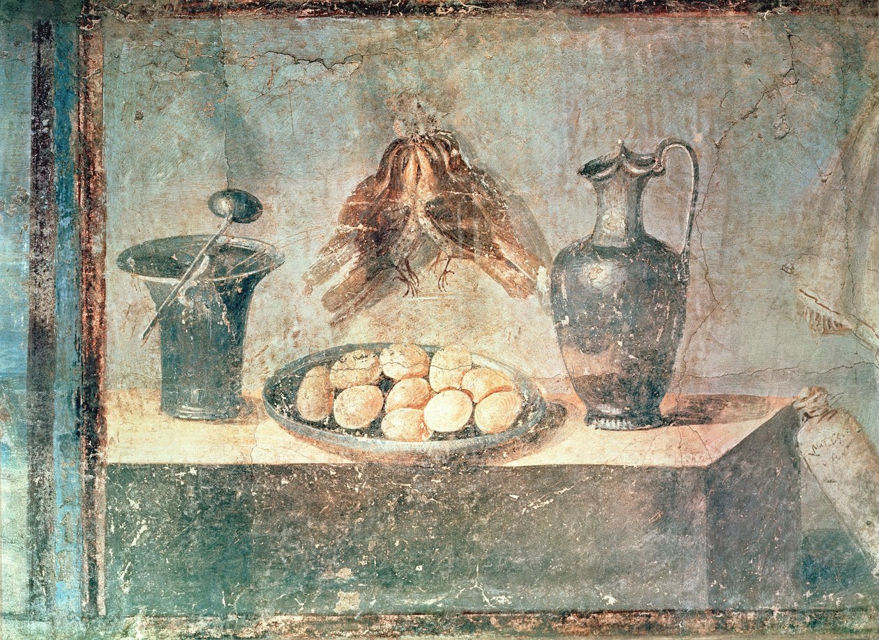 Stilleben med ägg och trastar, från Villa di Giulia Felice, Pompeji av Roman