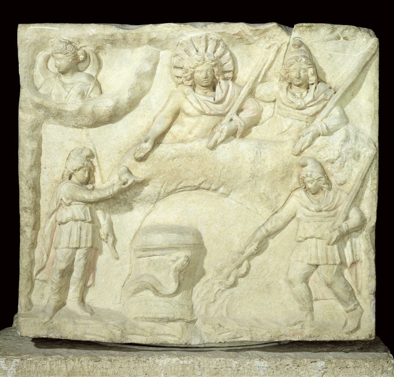 Banketten av Mithras och solen, 2:a-3:e århundradet e.Kr. (marmor) (se även 173164) av Roman