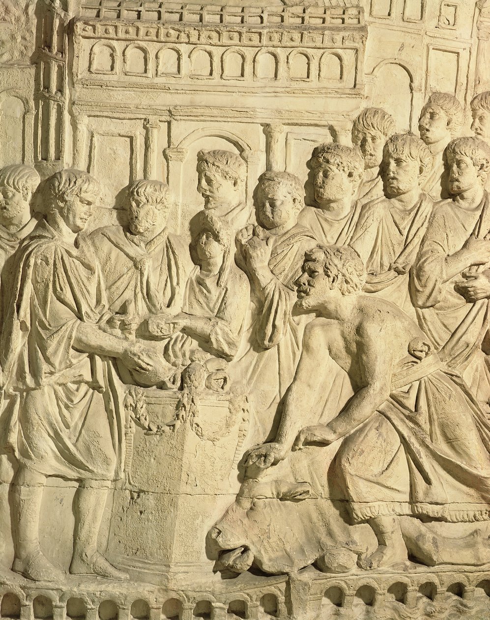 Sarmaterna hyllar romarna, detalj från en avgjutning av Trajanus kolumn (gips) av Roman
