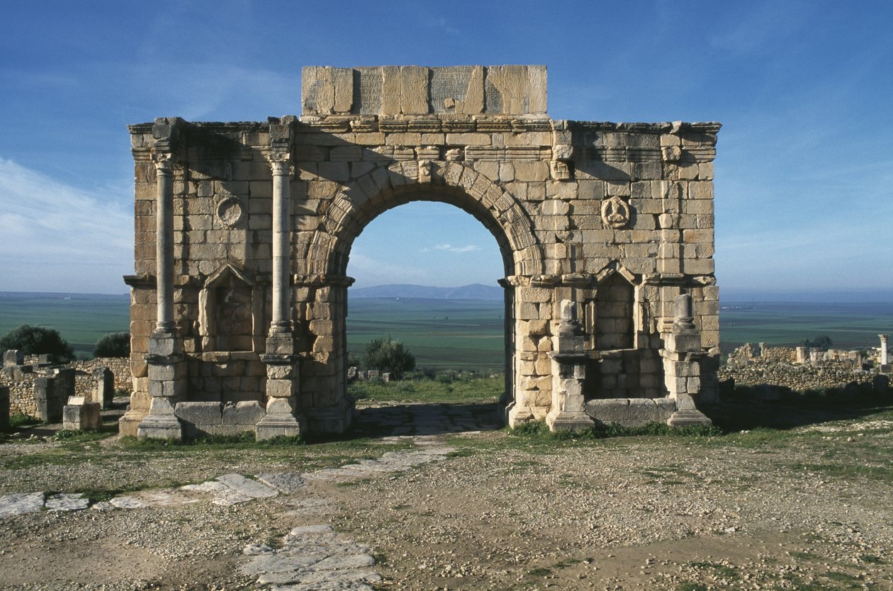 Triumfbåge byggd för att hedra kejsar Caracalla på Decumanus Maximus, 217 e.Kr. av Roman