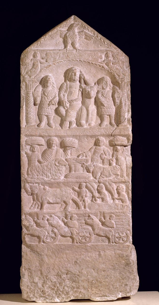 Votivstela tillägnad Saturnus, Boglio-stela, 300-400-talet (kalksten) av Roman