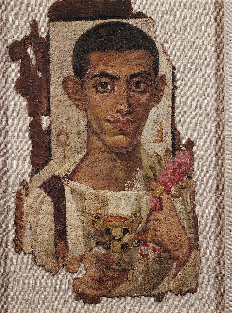 Porträtt av Ammonius från Fayum, från Antinoe (enkaustiskt vax på linne) av Roman Period Egyptian