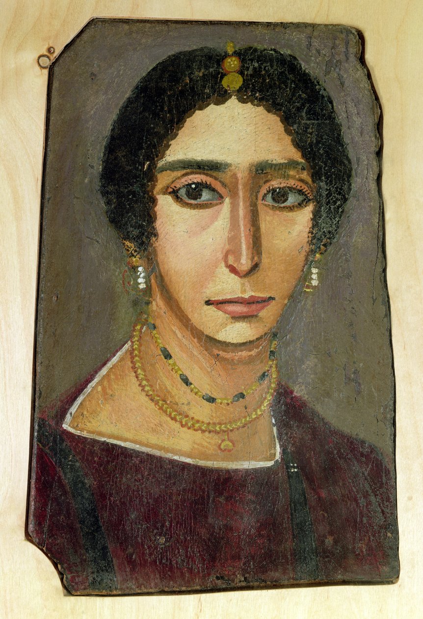 Porträtt av en kvinna, från Fayum, 1:a-4:e århundradet (enkaustiskt vax på trä) av Roman Period Egyptian