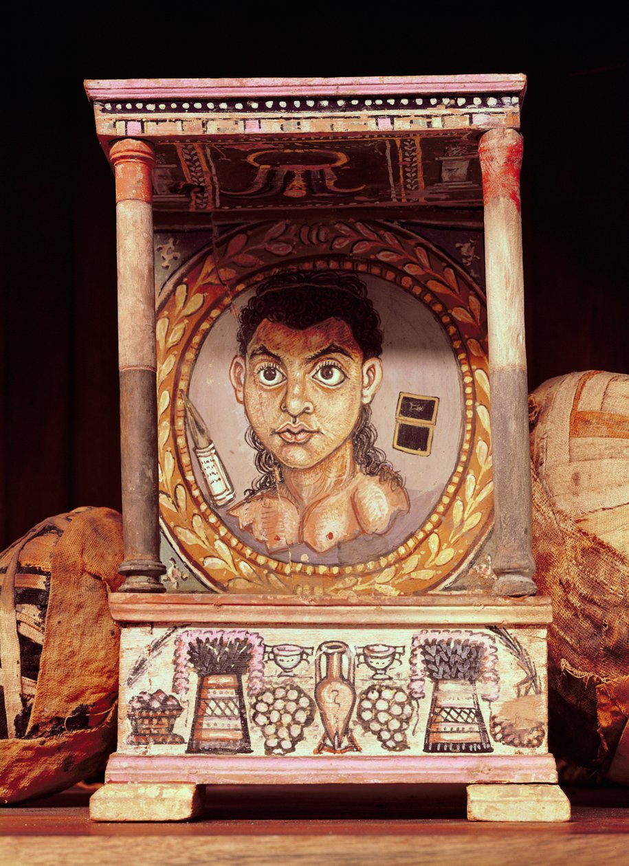 Porträtt av en ung flicka med erbjudanden (tempera på panel) av Roman Period Egyptian