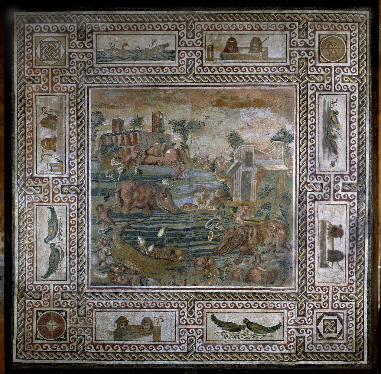Flodhästjakt på Nilen (mosaik) av Roman