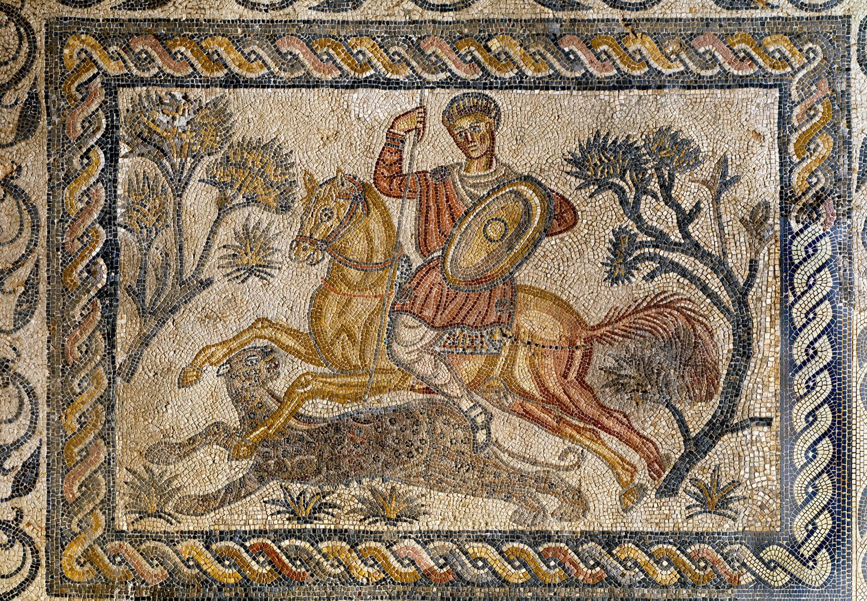 Panterjaktscen- Mosaik, 300-talet e.Kr av Roman