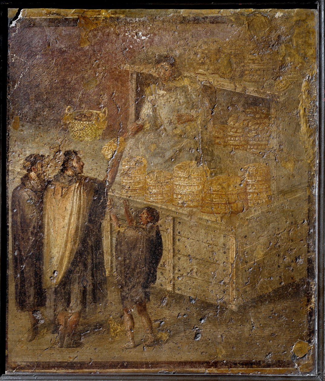 Scen som föreställer en bagare som säljer bröd. (Fresco, 1:a århundradet) av Roman