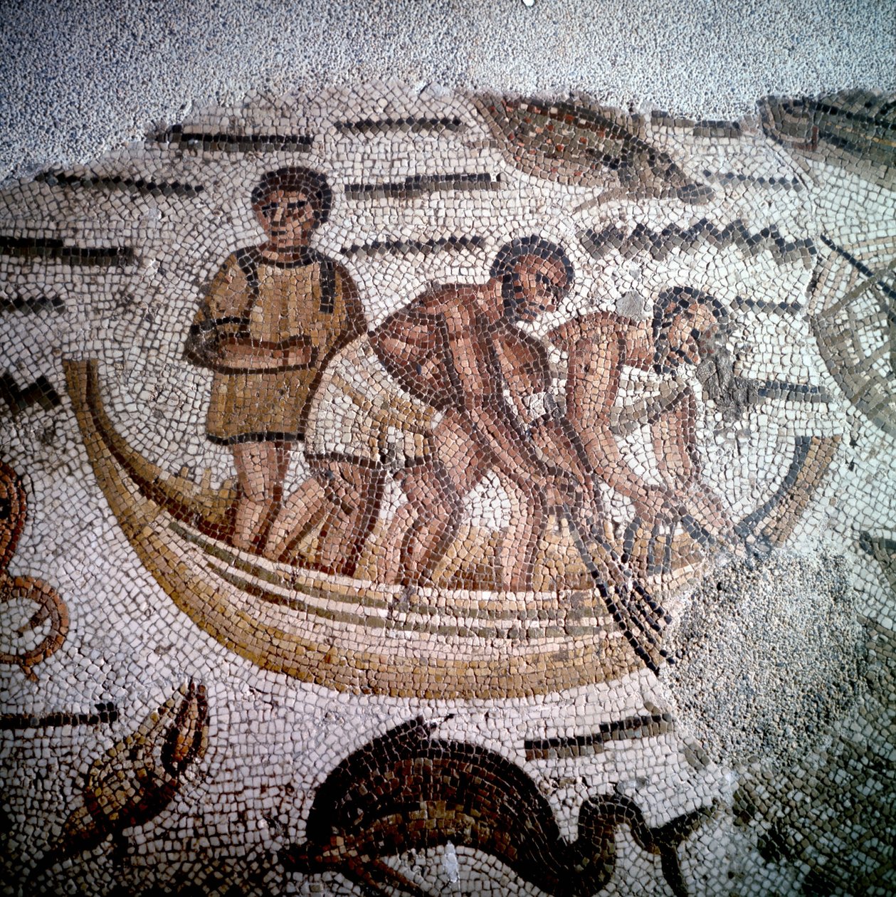 Fiskescen i mosaik i Hippo, Algeriet. av Roman Roman