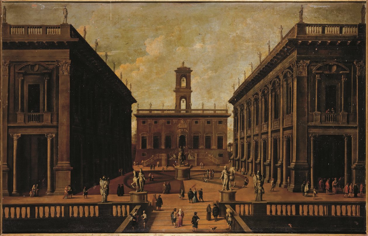 Vy över Piazza del Campidoglio, Rom av Roman School