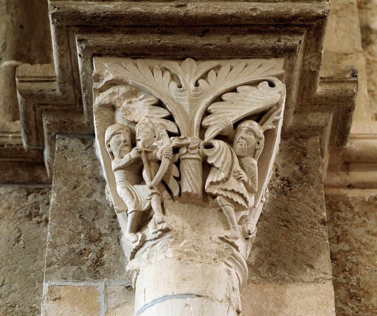 Kains död (ristad huvudstad) av Romanesque