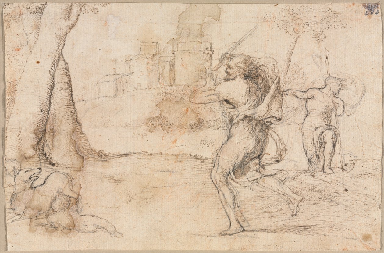 Romulus och Remus hittade av Faustulus (höger) av Romanino