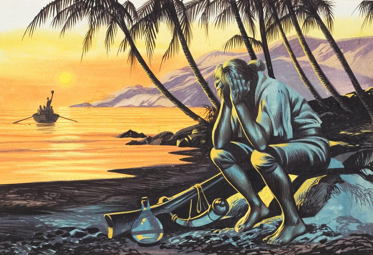 Marooned Man (gouache på papper) av Ron Embleton