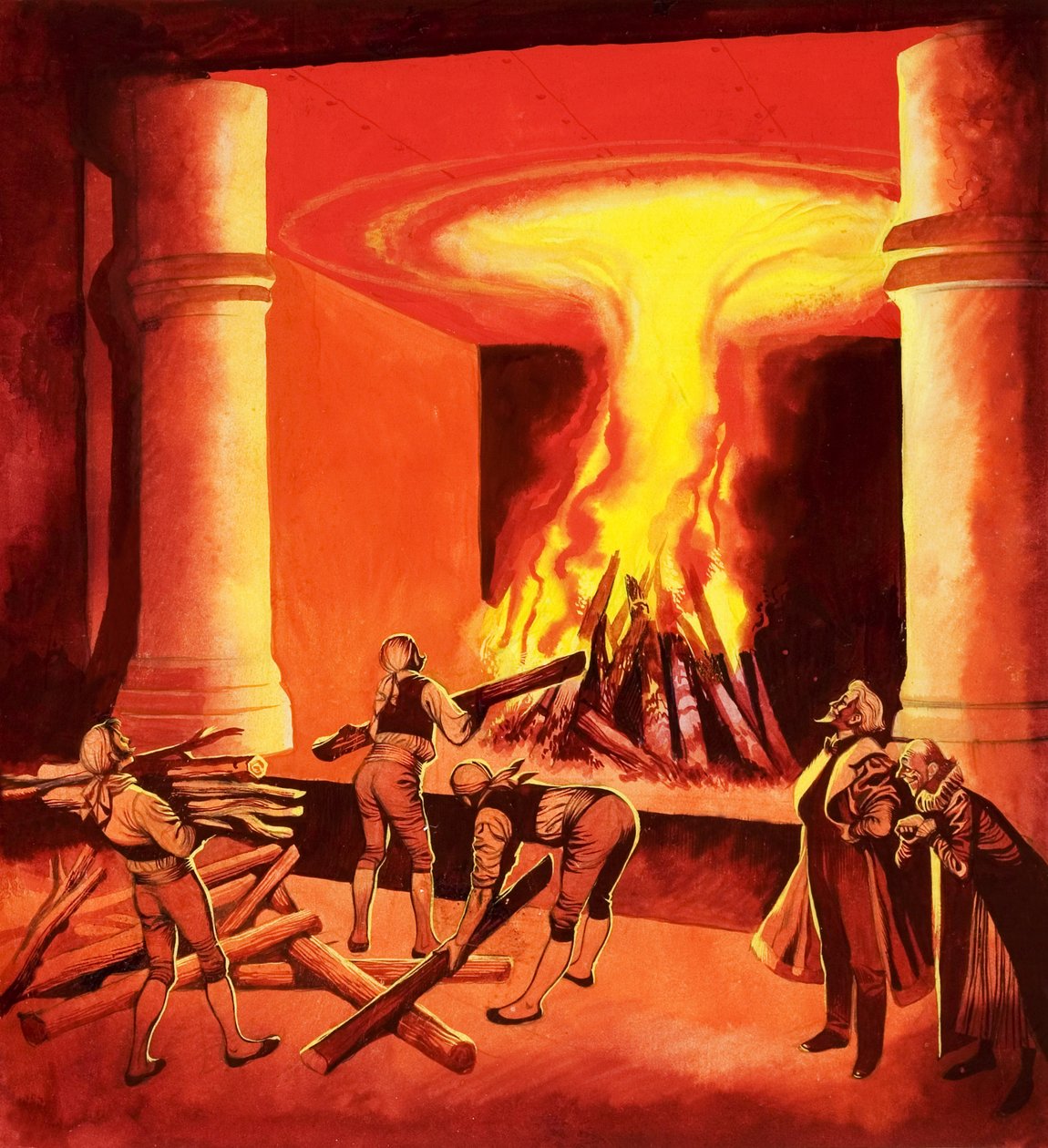Roaring Fire (gouache på papper) av Ron Embleton
