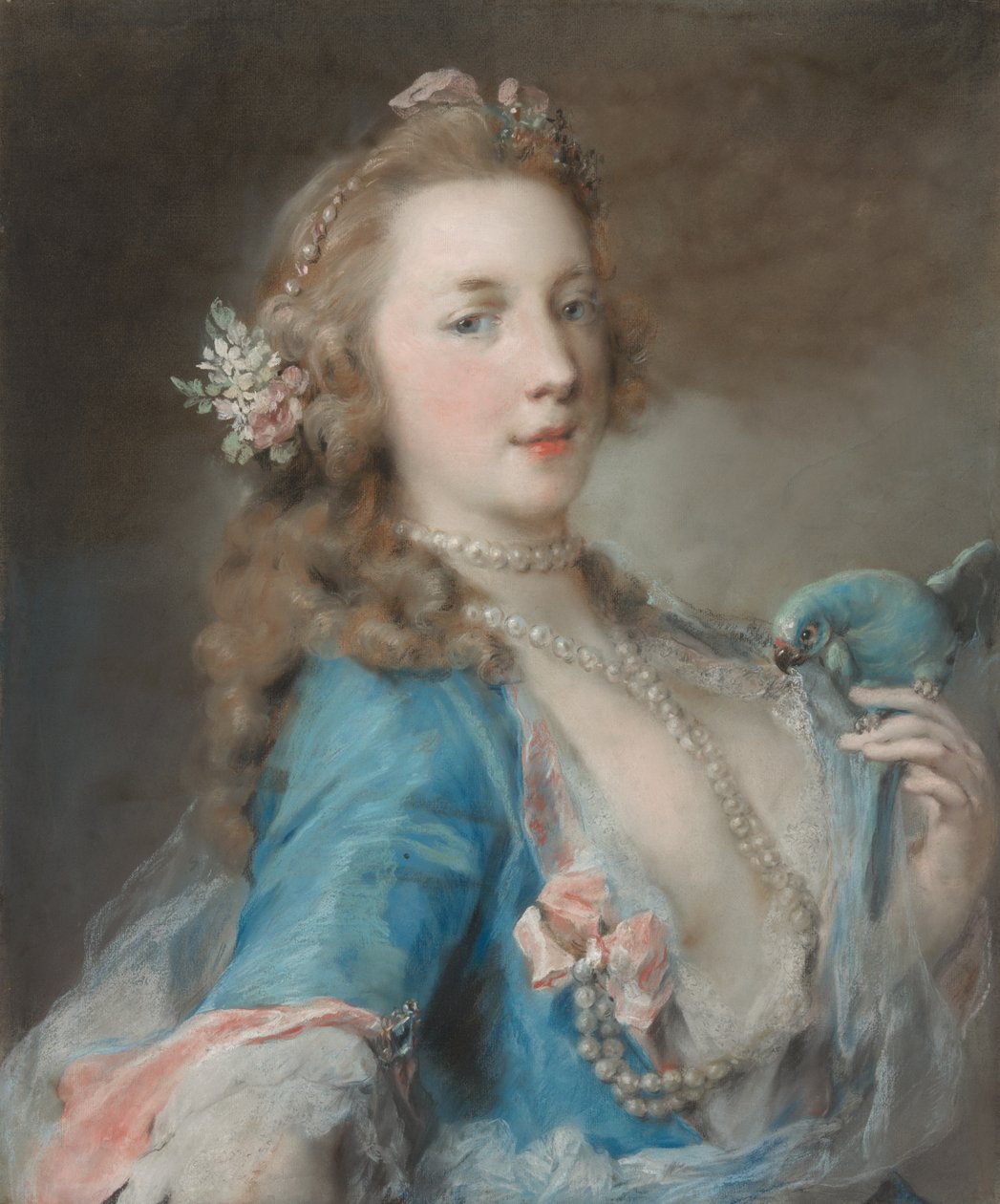 En ung dam med en papegoja av Rosalba Carriera