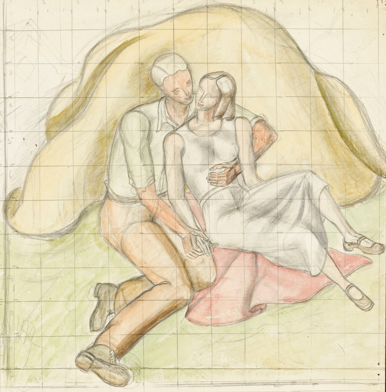 Älskare, ca 1930 (penna och wc på papper) av Rosalie Brill