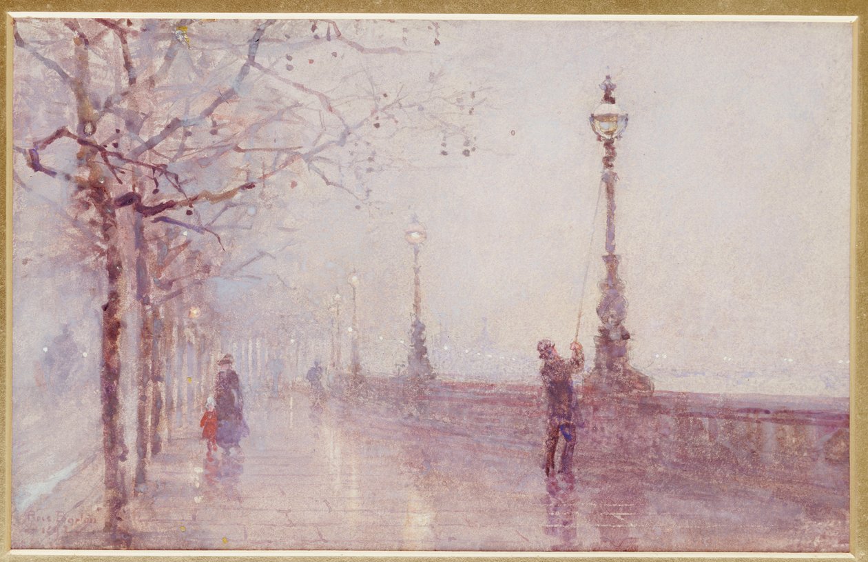 Den sista lampan, Thames Embankment, 1892 av Rose Maynard Barton